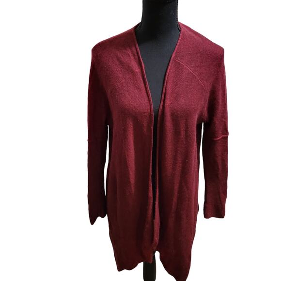 Premise Maroon Burgundy 100% Cashmere Asymmetrical Sweater Cardigan, Sz S - Picture 2 of 7